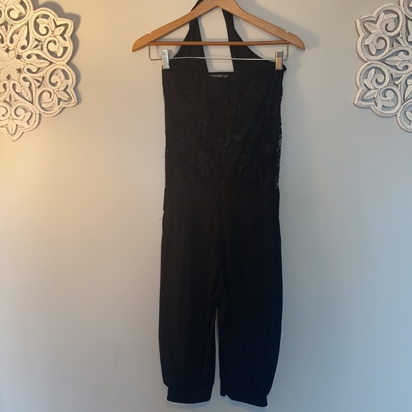 Black halter romper w/mesh. - Picture 2 of 5